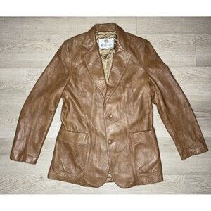 Vintage H&H Brown Leather Jacket Size 40 2 Button Made In USA Western Cowboy